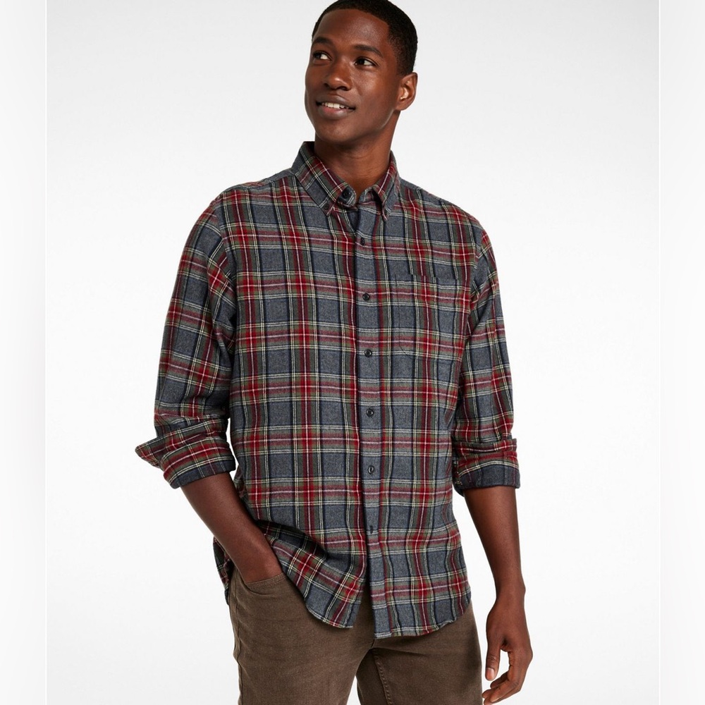 L.L. Bean Men's Scotch Plaid Flannel Shirt, Traditional Fit Grey Stewart